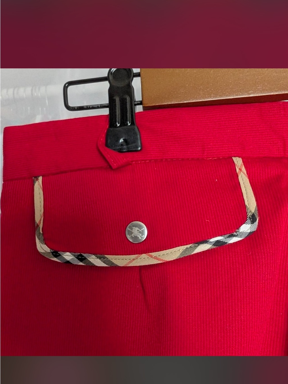 NWT Burberry Golf Red Fine Corduroy Ankle Trousers Nova Check Trim Size US 6 - Picture 7 of 8